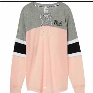 Pink Lace Up Varsity Crew Sweater (ISO)